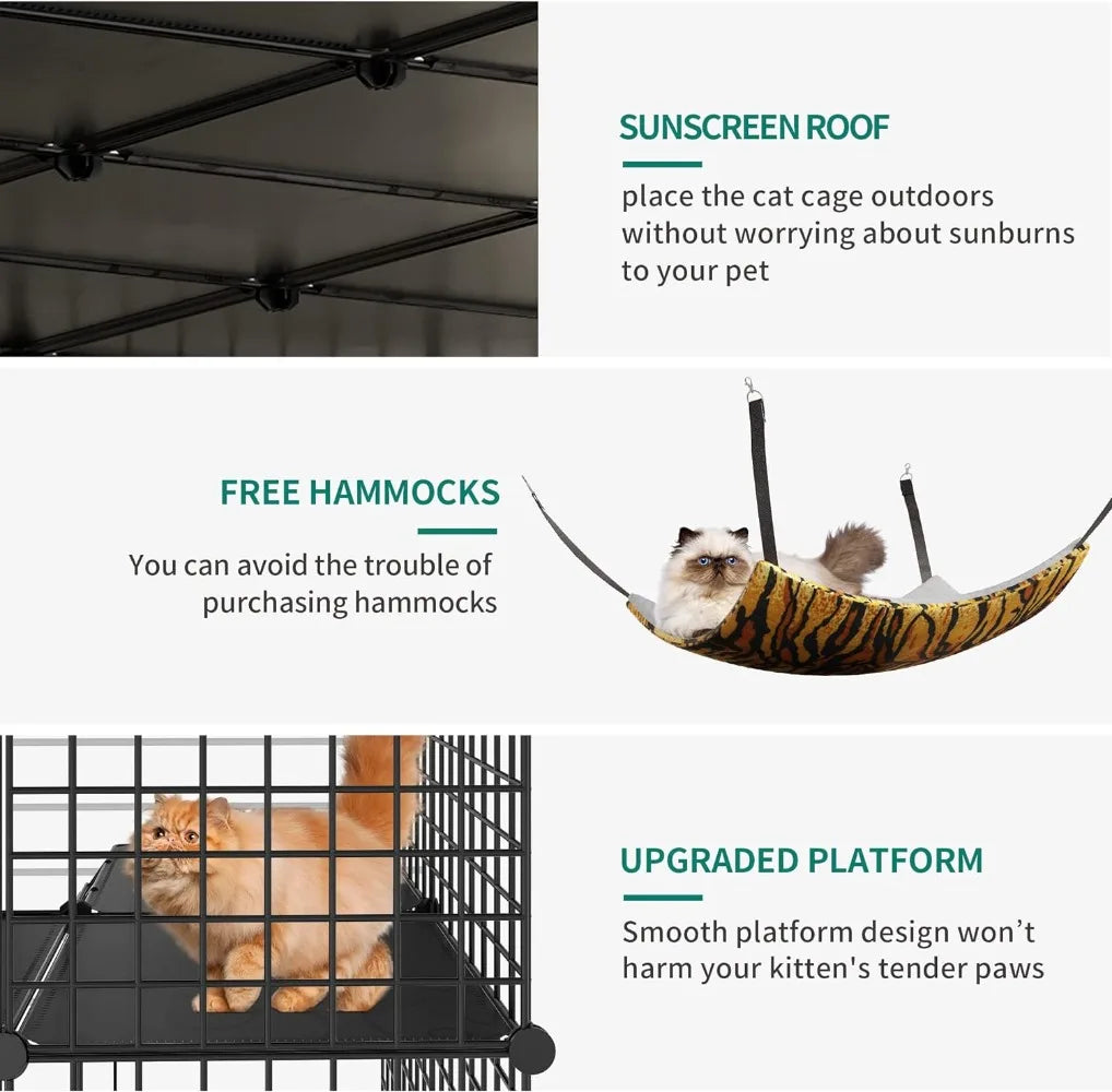 Cat Cage Indoor Large with Storage Cube DIY Outdoor Cat Enclosures Metal Cat Playpen with Hammock Platforms for 1-4 Cats 5 Tiers