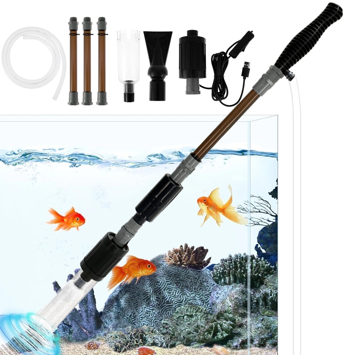 6-in-1 Aquarium Gravel Cleaner Electric Fish Tank Vacuum Cleaner Tools For Fish Tank Cleaning Change Water Wash Sand Remove Dirt