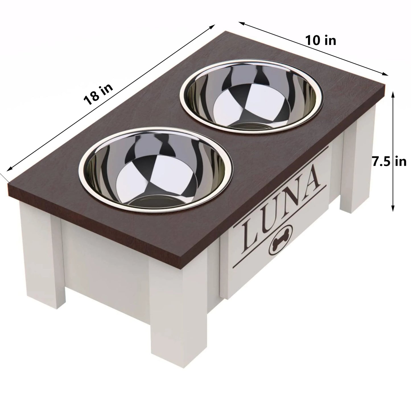 Raised Dog Bowl Stand with Internal Storage Elevated Dog Bowls with Double Stainless Steel Dish Separate Design