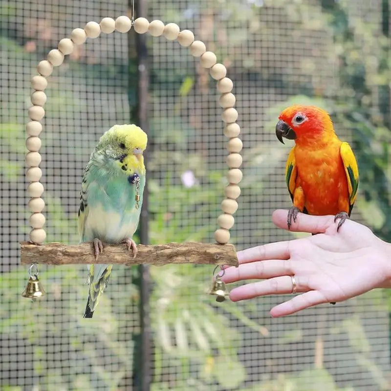 Bird Perch Stand With Bell Wooden Parakeet Swings Toys Birds Cage Accessories For Small Cockatiels Conures Perches