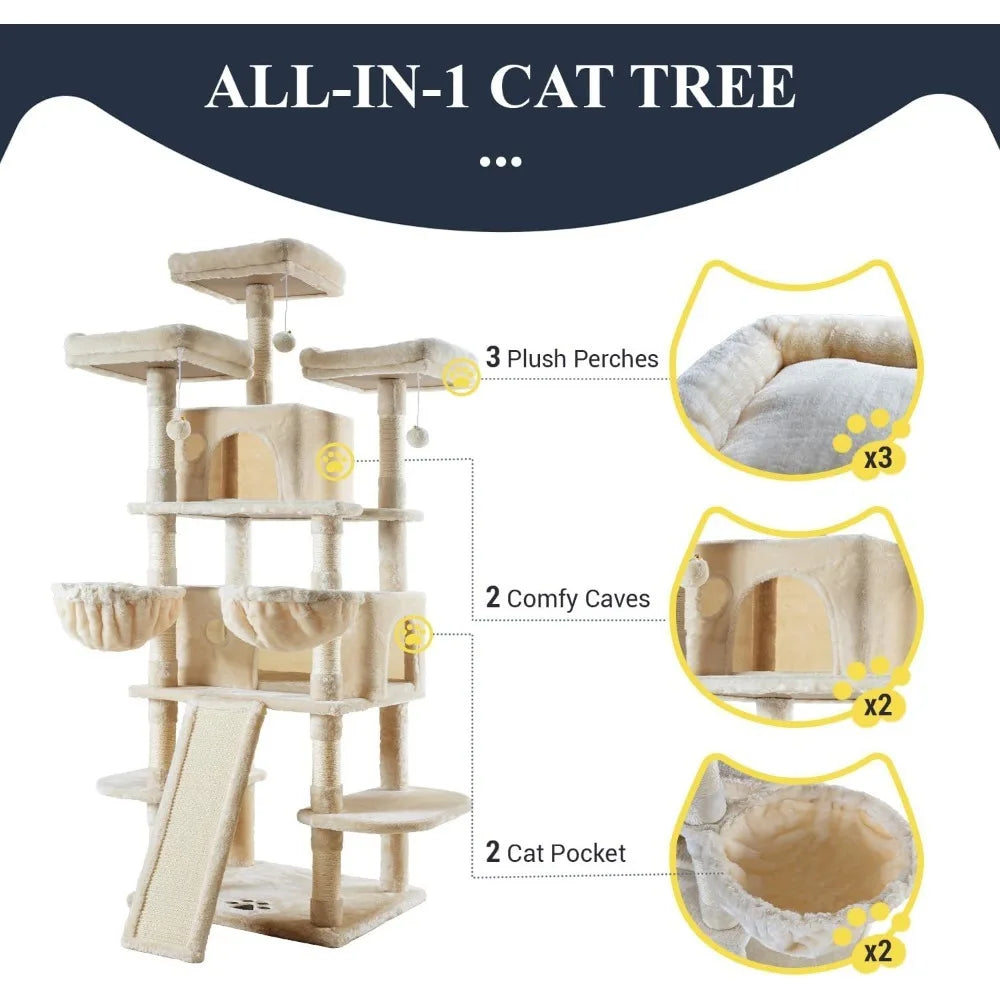 New 68 Inches Catry Cat Tree/Cat Tree House and Towers for Large Cat/Cat Climbing Tree with Cat Condo/Cat Tree Scratching Post - Love Your Pet Life