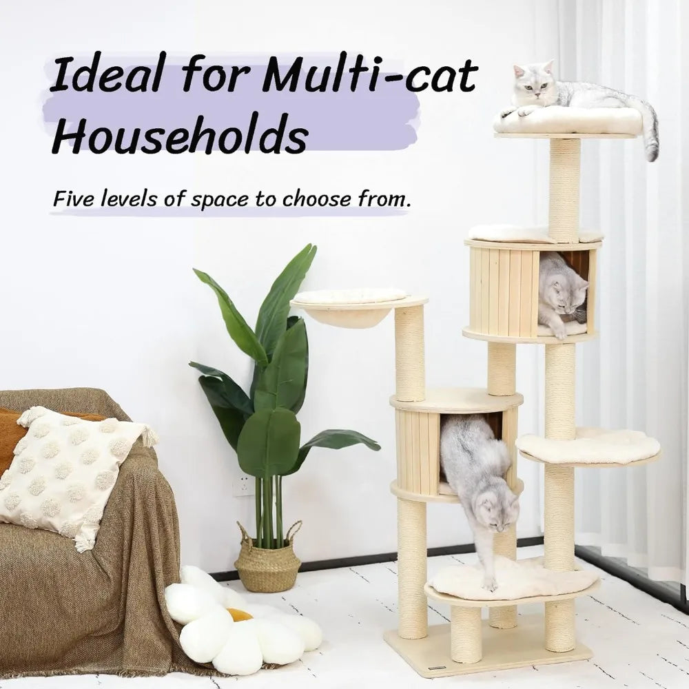 67” Tall Cat Tree Things for Cats Trees Extra Large Cat Tree - 8 Levels Wood Cat Tower W/Cat Condo Cats Accessories Pets Scraper