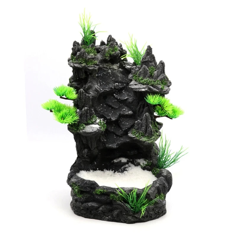 Aquarium Decoration Artificial Resin Landscape Fish for Tank Rock Mountain View Underwater Sand Waterfall