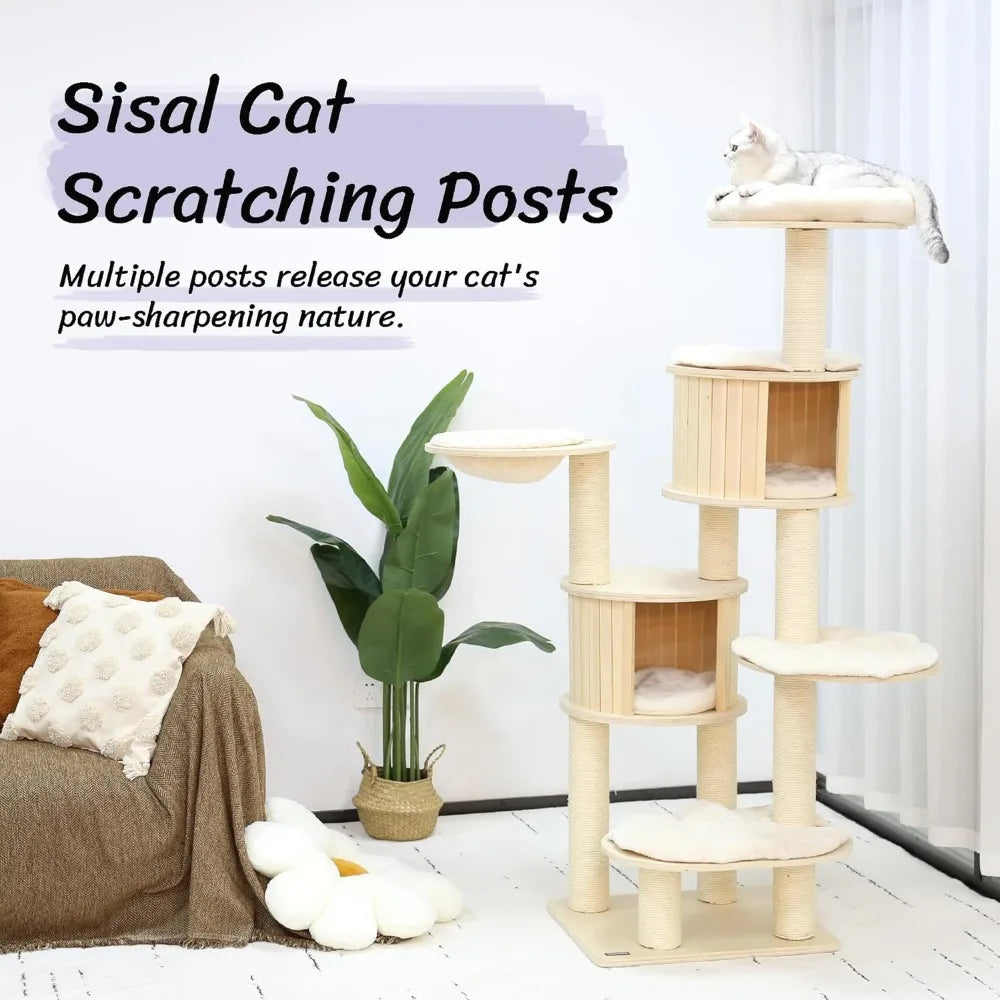 67” Tall Cat Tree Things for Cats Trees Extra Large Cat Tree - 8 Levels Wood Cat Tower W/Cat Condo Cats Accessories Pets Scraper