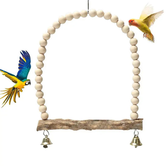 Bird Perch Stand With Bell Wooden Parakeet Swings Toys Birds Cage Accessories For Small Cockatiels Conures Perches