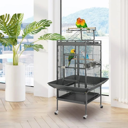 61-inch 2in1 Large Bird Cage with Rolling Stand Playtop Parrot Chinchilla Finch Cage Macaw  Cockatiel Cockatoo Pet House - Love Your Pet Life