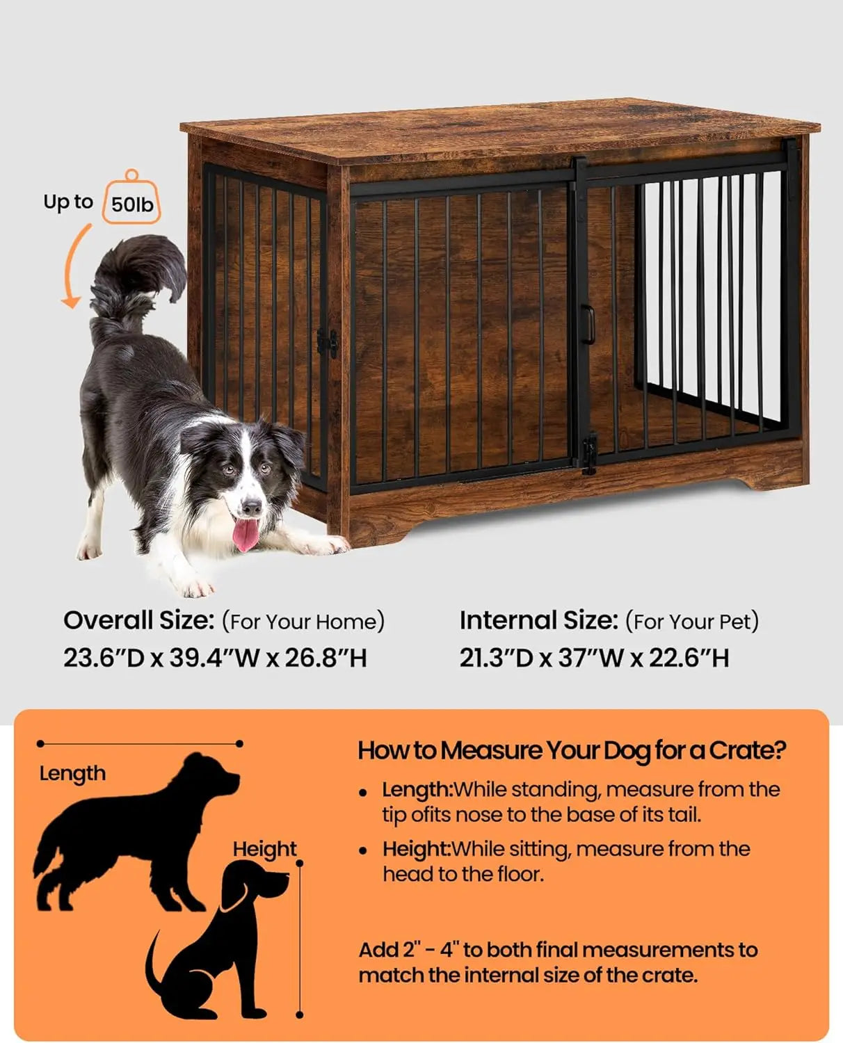 Dog Crate Furniture, 39.4" Heavy Duty Dog Kennels with Sliding Barn Door, End Side Table, Wooden Dog House for Small/Me - Love Your Pet Life