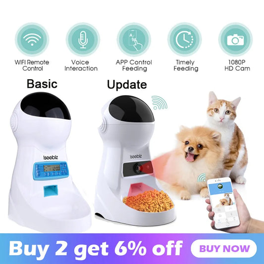 Iseebiz 3L Automatic Pet Feeder With Voice Record Pets Food Bowl For Medium Small Dog Cat LCD Screen Dispensers 4 Times One Day - Love Your Pet Life