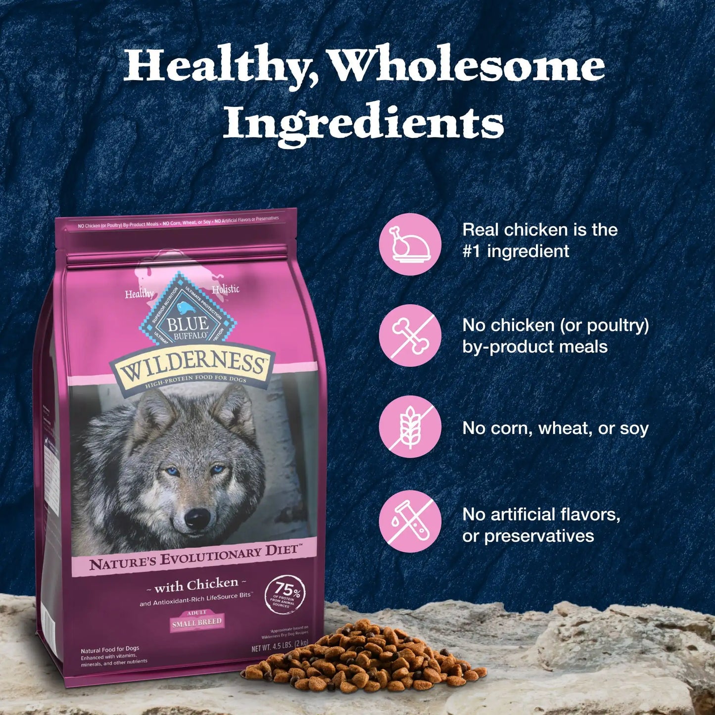 Blue Buffalo Wilderness Small Breed Dry Dog Food Plus Wholesome Grains, Chicken 4 5 lbs