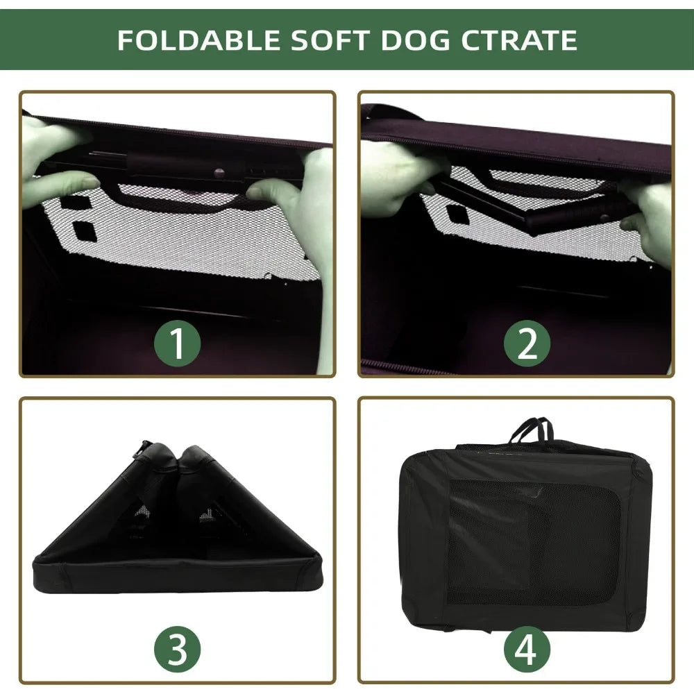 24 inch 3-Door Collapsible Dog Crate for Small Dogs, Portable Dog Travel Crate for Indoor & Outdoor, Soft Side Puppy Foldable Ke