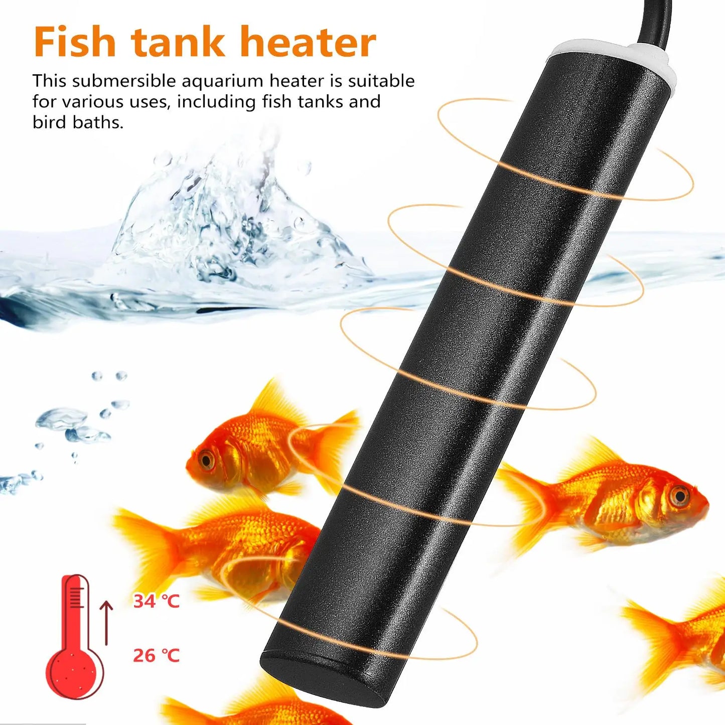 Aquarium Heater Adjustable Submersible Fish Tank Heater 50W Temperature Controller 26-34°C Fish Tank Heating Rod With Us Plug