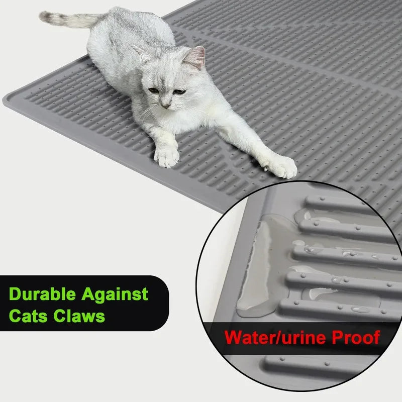 Waterproof Kitty Litter Box mat - Extra Large Pet Trapping Litter Rug Pad - Silicone Cat Supplies & Accessories for Indoor Cats