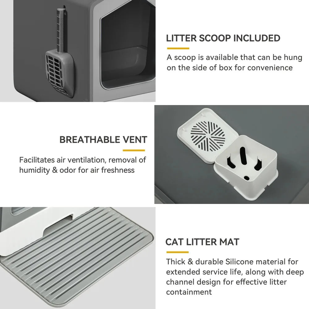 Extra Large Enclosed Cat Litter Box with Mat and ScoopOdor Free Enclosed Hooded Cat Toilet No Assembly Required Easy Cleaning - Love Your Pet Life