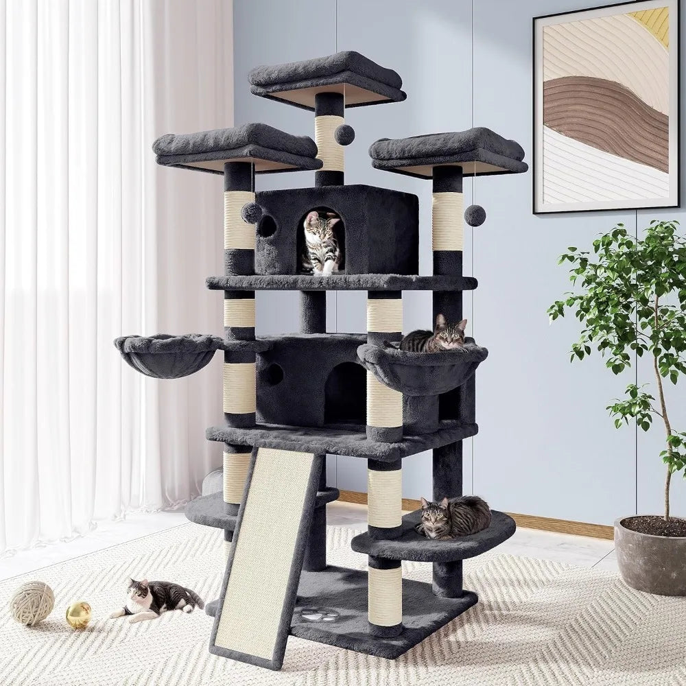 New 68 Inches Catry Cat Tree/Cat Tree House and Towers for Large Cat/Cat Climbing Tree with Cat Condo/Cat Tree Scratching Post - Love Your Pet Life