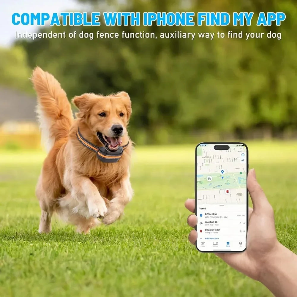 Wireless Dog Collar, Wireless Dog Fence with iPhone Find My App, Rainproof/Rechargeable Collar Receiver, Wireless Dog Collar