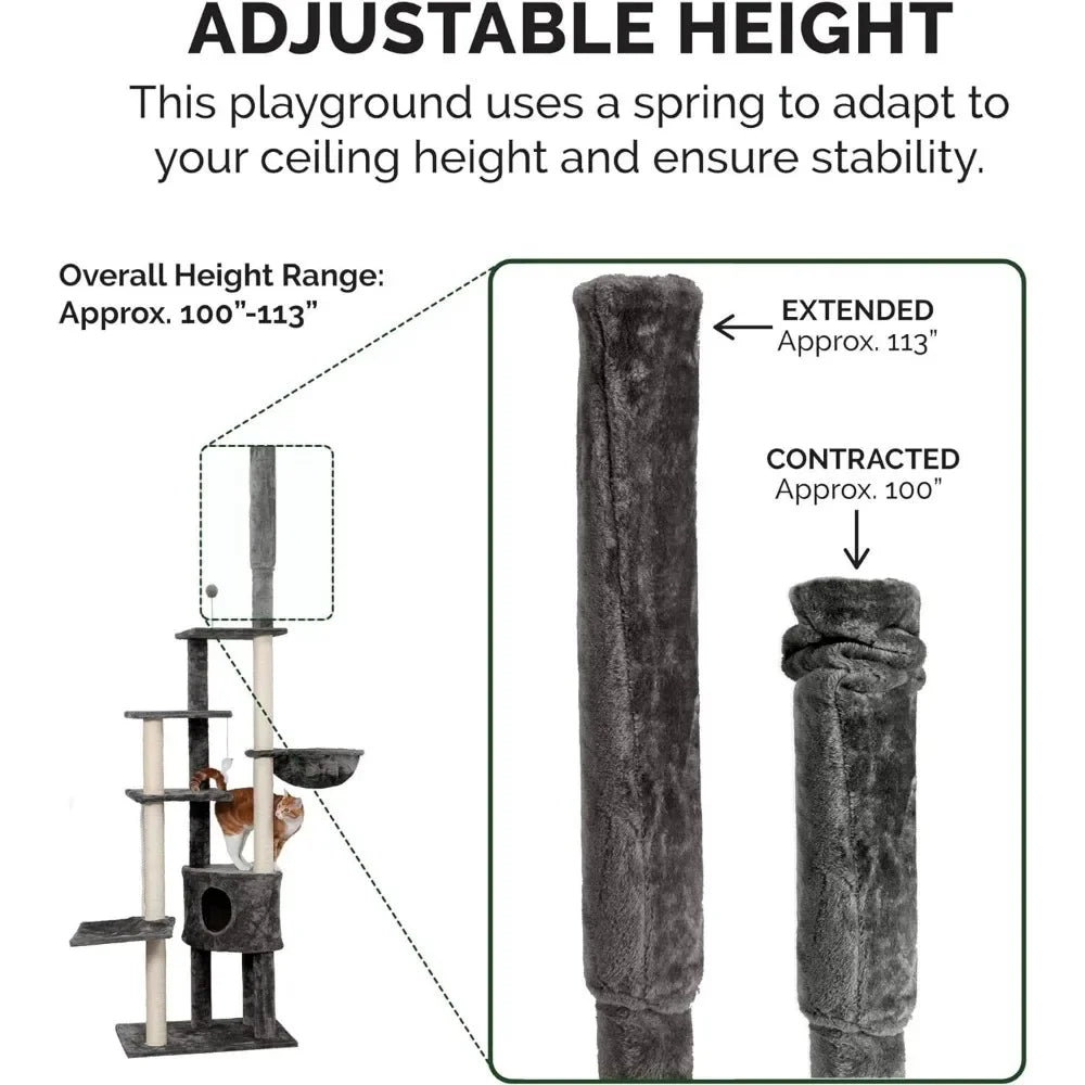 100"-113" Tall Cat Tree for Indoor Cats W/ Adjustable Height Condo Ft. Sisal Scratching Posts One SizeFreight Free Toys - Love Your Pet Life