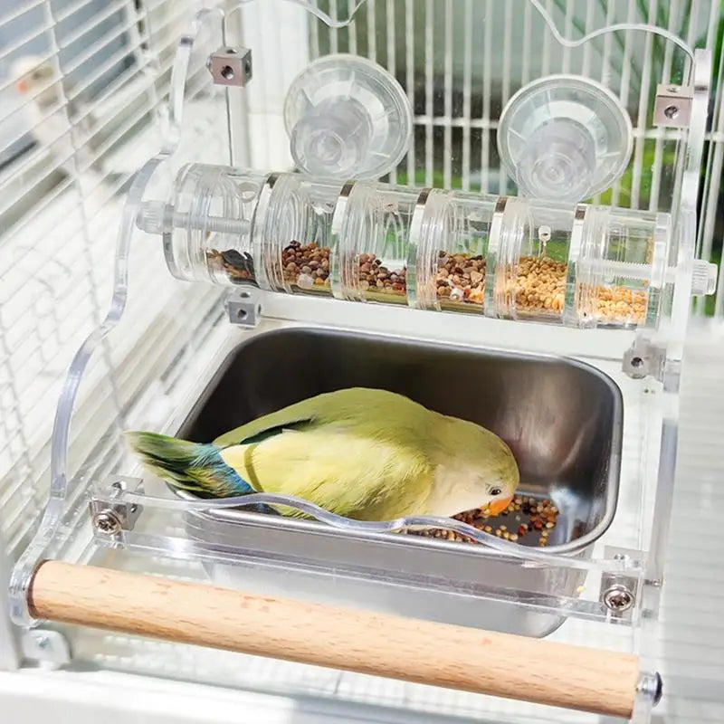 Bird Cage Bowls Splash Proof Bird Bowls Parakeet Feeder Food Dispenser Rotating Parakeet Food Dish Bird Food Bowl Clear With