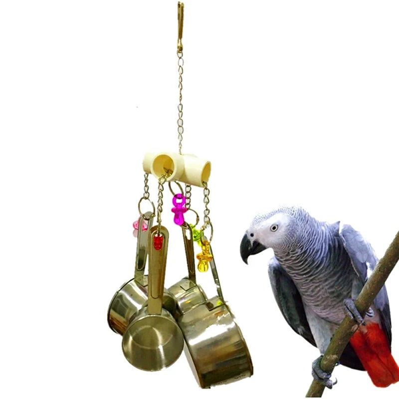 1pcs Pet Bird Parrot Toy 4 Stainless Steel Pots String Bird Chewing Bite Toys Acrylic Cage Accessories Pets Birds Supplies - Love Your Pet Life