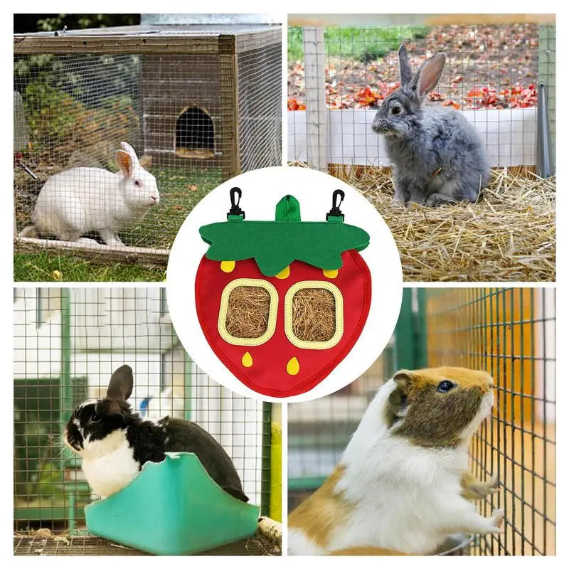 NEW Hay Feeder For Guinea Pigs Bunny Hay Bag Hanging Pouch Feeder For Rabbit Small Animals Food Dispensers Rack Cage Accessories