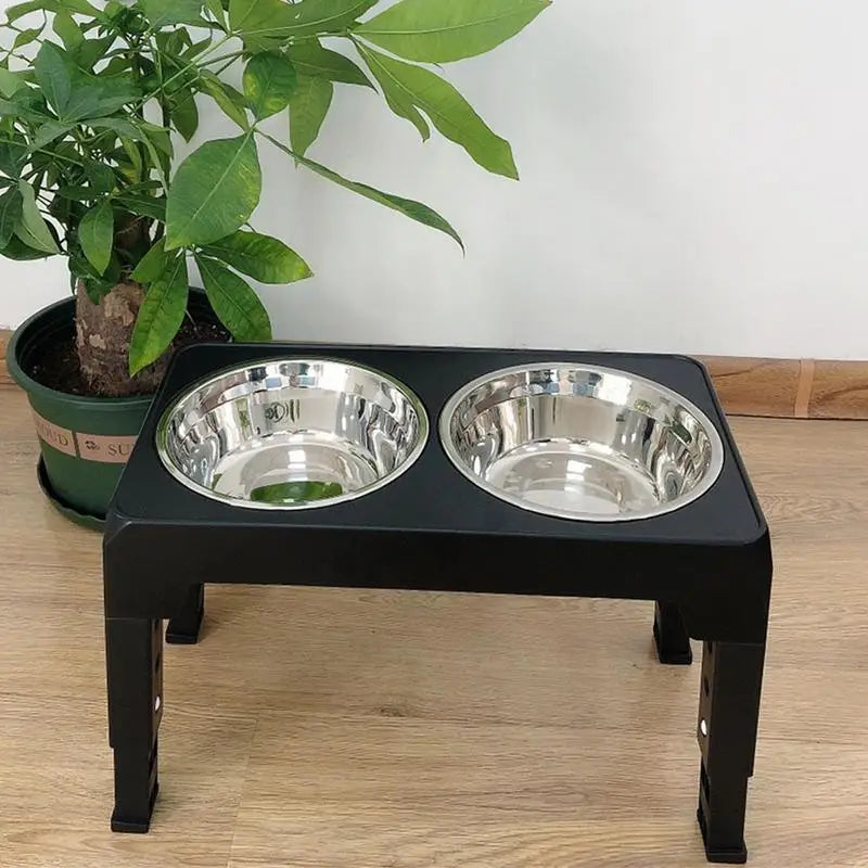 Dog Double Elevated Bowls Stand 3 Adjustable Height Pet Slow Feeding Dish Bowl Medium Big Dog Elevated Food Water Feeders Table - Love Your Pet Life