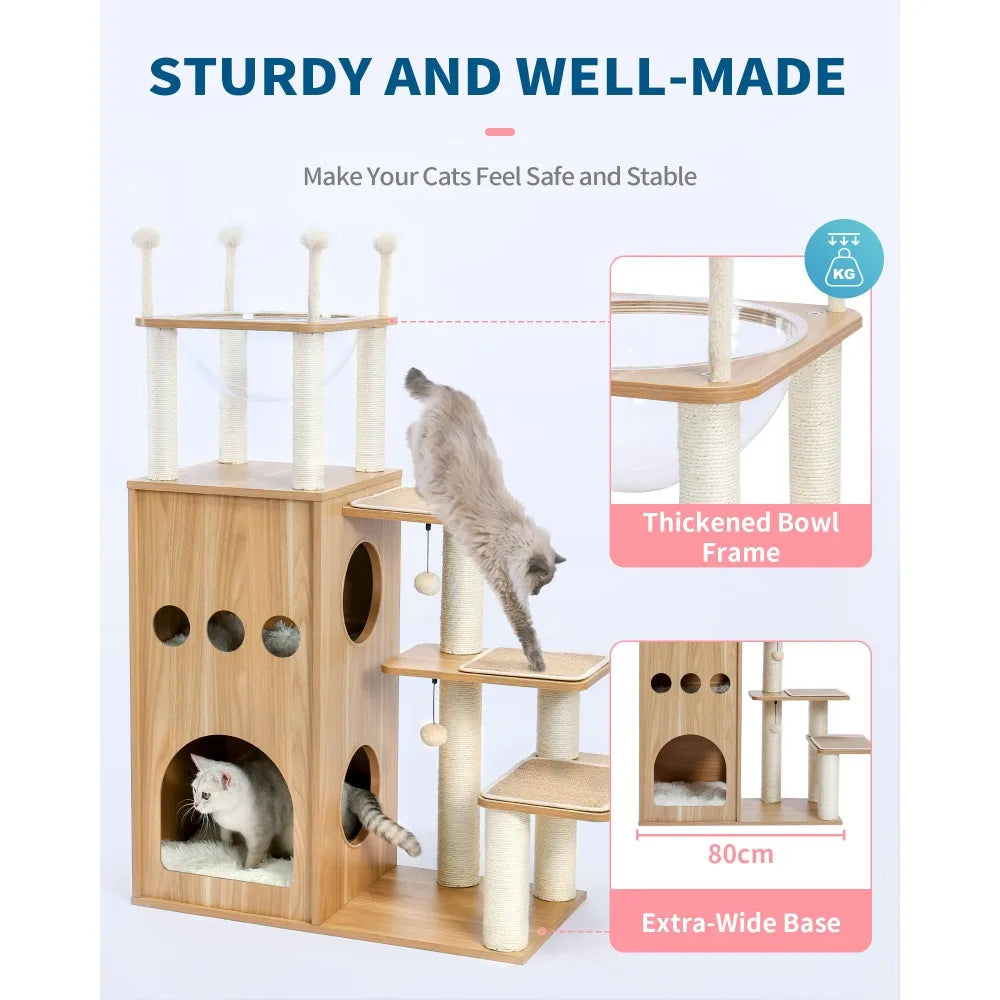 2024 New Modern Cat Tree for Large Cat, Wood Cat Tower Heavy Duty with Scratch Post for Indoor Big Cats - Love Your Pet Life