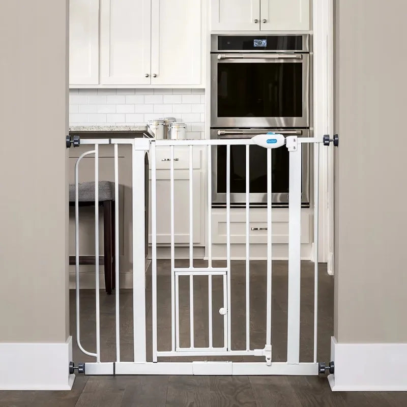 Extra Wide Walk Through Pet Gate with Small Pet Door, Pressure Mount Kit Included, Stands 30" Tall & Extends 29"-36.5" Wide - Love Your Pet Life