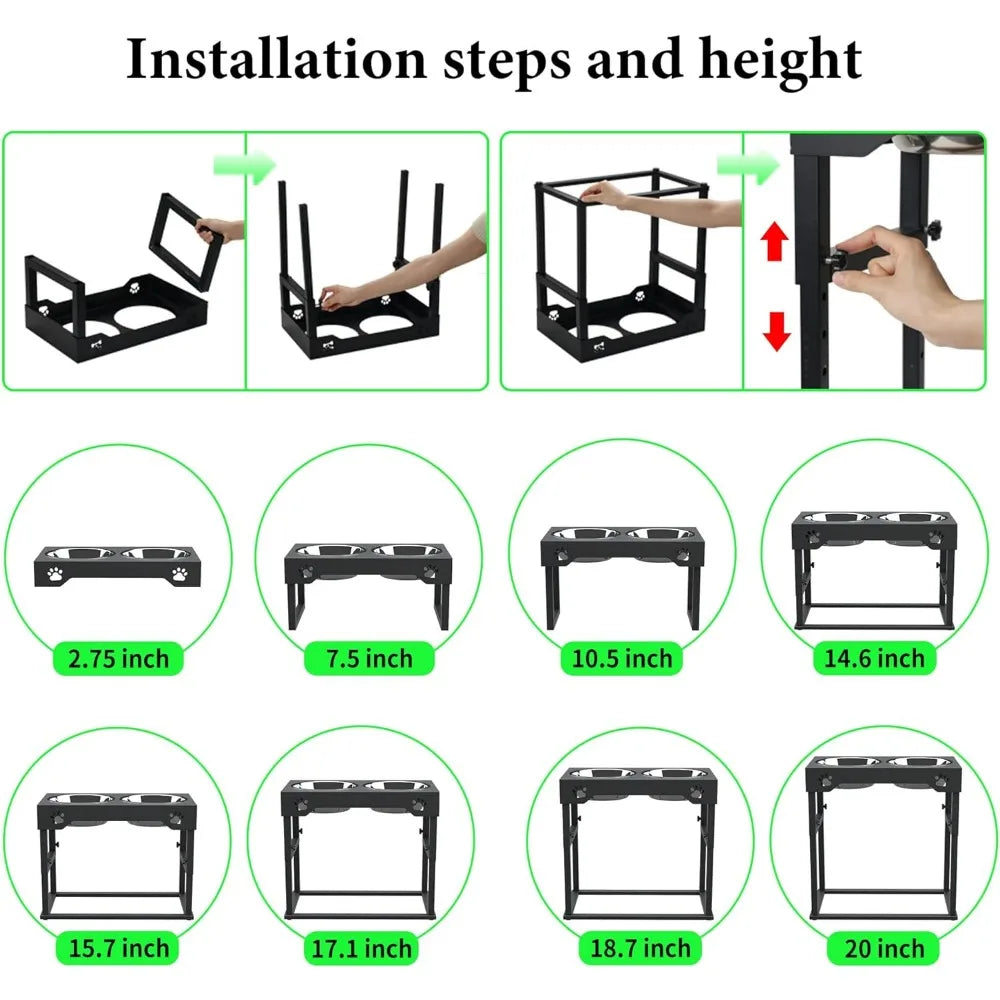 Elevated Dog Bowl Stand, 8.8 Lb Weight Capacity, Adjustable 8 Heights, Stainless Steel, Reduces Joint Stress, Easy to Use - Love Your Pet Life