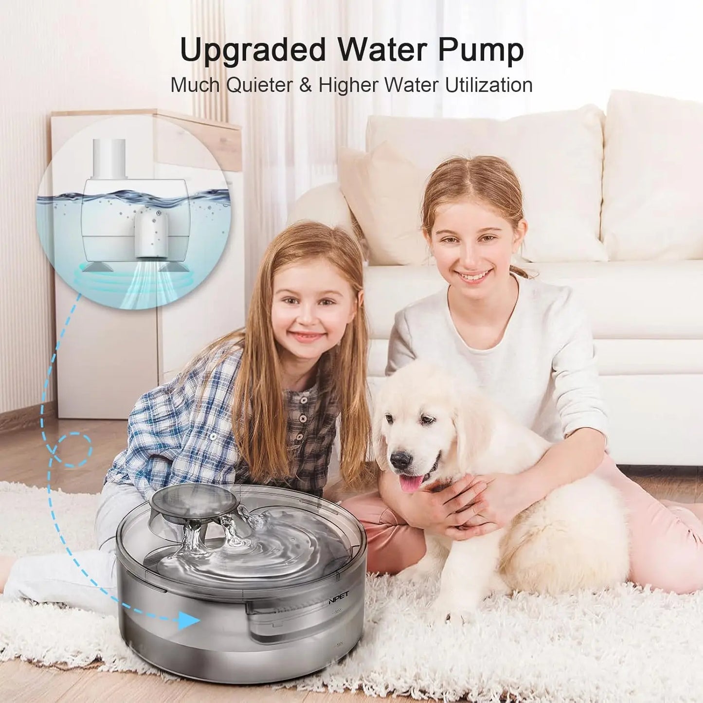 NPET DF10 Dog Water Fountain, 170oz/1.3Gallon/5L Large Automatic Pet Water Dispenser Dog Water Bowl for Cat, Dogs, Multiple Pets