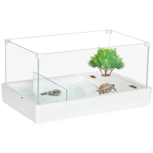 Glass Turtle Tank, Turtle Aquarium with Basking Platform and Filter Layer Design, Full View Visually Reptile Habitat, Easy to Cl