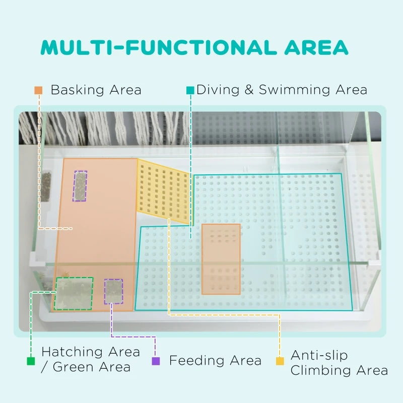 Glass Turtle Tank, Turtle Aquarium with Basking Platform and Filter Layer Design, Full View Visually Reptile Habitat, Easy to Cl - Love Your Pet Life