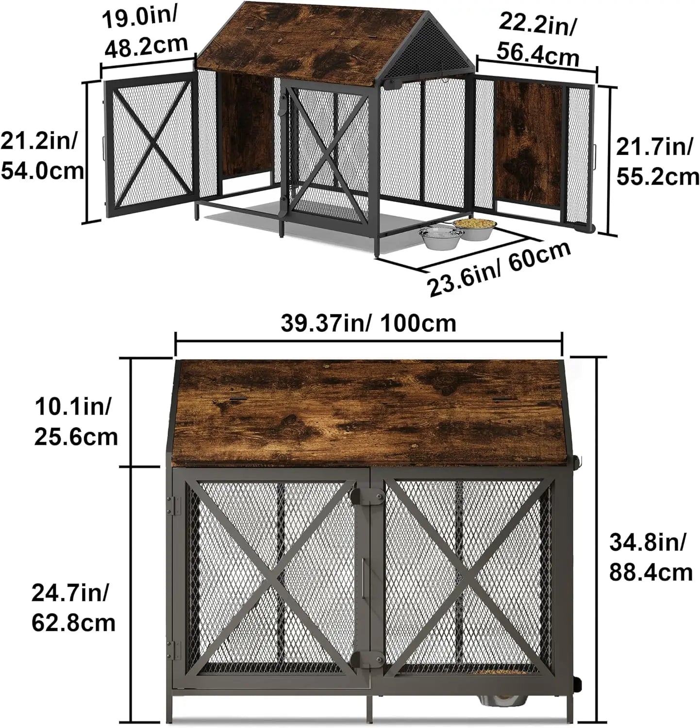 Dog Crate Furniture, Dog Kennels with Storage, Heavy Duty House Style Dog Pet Home with Two Doors Carpet and Bowls, Re - Love Your Pet Life