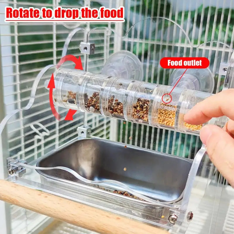 Bird Cage Bowls Splash Proof Bird Bowls Parakeet Feeder Food Dispenser Rotating Parakeet Food Dish Bird Food Bowl Clear With