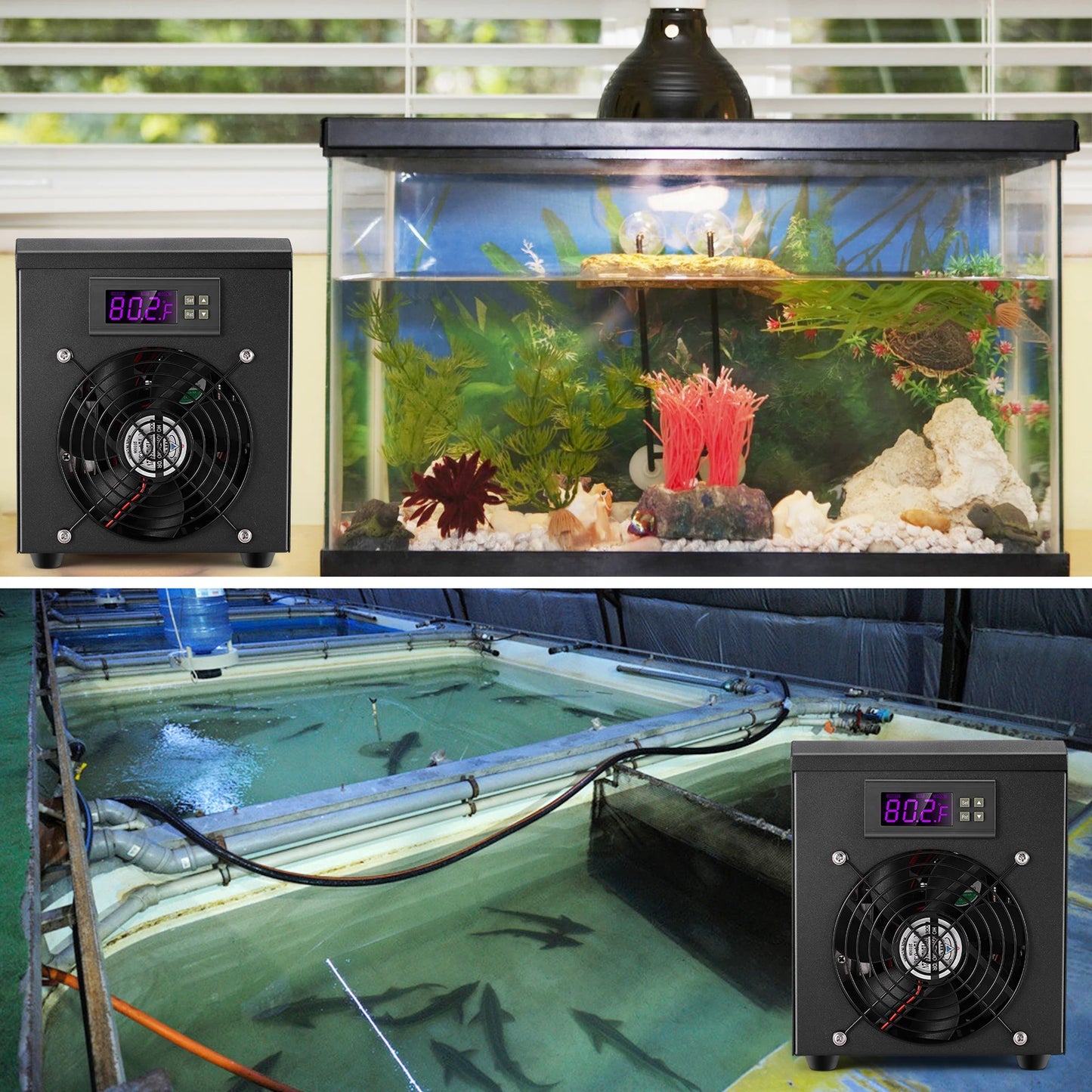 60L Aquarium Water Chiller Cooler Warmer 2in1 50-104 °F for Home Aquarium Fish Shrimp Coral Jellyfish 200-300 L/H Chiller Heater - Love Your Pet Life