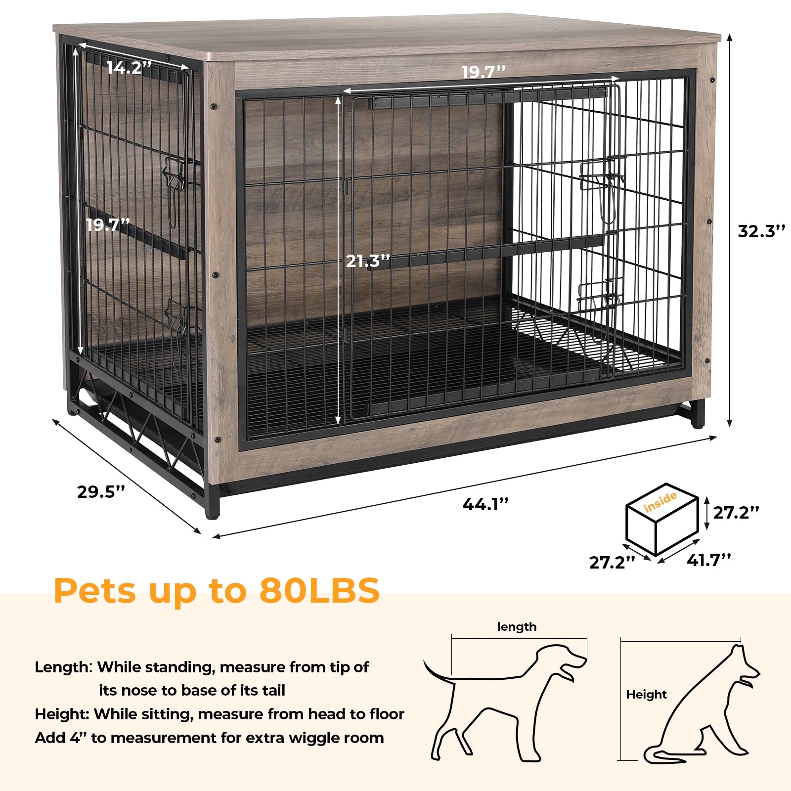 AOOU Dog Crate Furniture, 44.1" Wooden Side End Table, Modern Dog Kennel with Double Doors, Heavy-Duty Dog Cage Beige - Love Your Pet Life