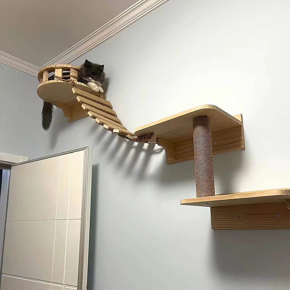 Cat Bridge for Cats Cage Sisal Wooden Rope Ladder Pet Furniture Kitten Step Scratcher Post Kitten Toys Tree Various Sizes