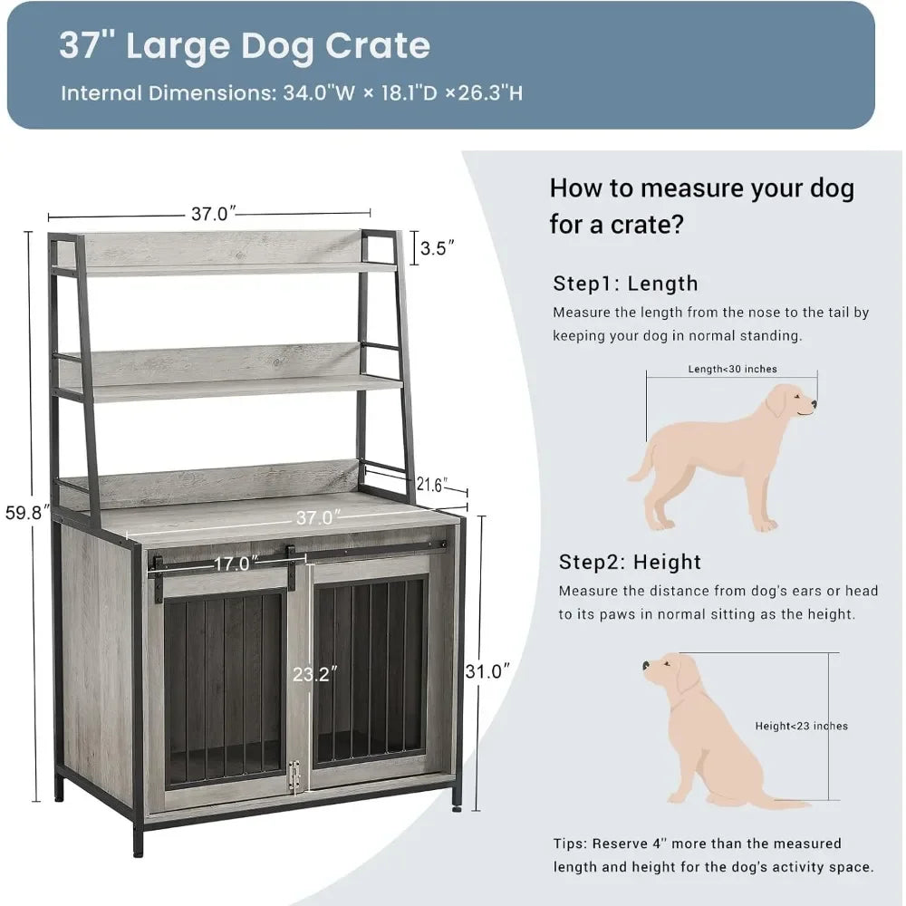 Heavy Duty Indoor Puppy Kennel With Sliding Door Dog House for Dogs Wooden Cage End Table Side Table Pet Grey Freight Free Home - Love Your Pet Life