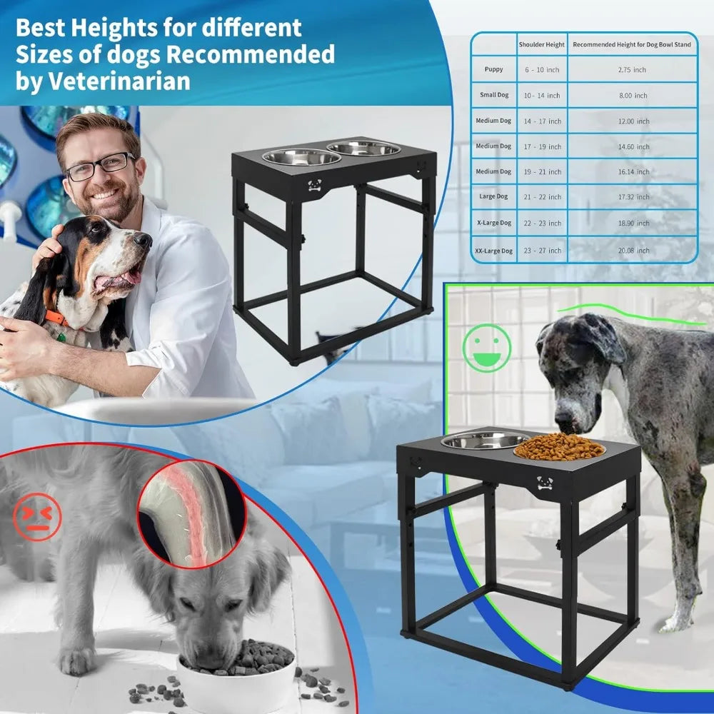 Elevated Dog Bowl Stand, 8.8 Lb Weight Capacity, Adjustable 8 Heights, Stainless Steel, Reduces Joint Stress, Easy to Use - Love Your Pet Life