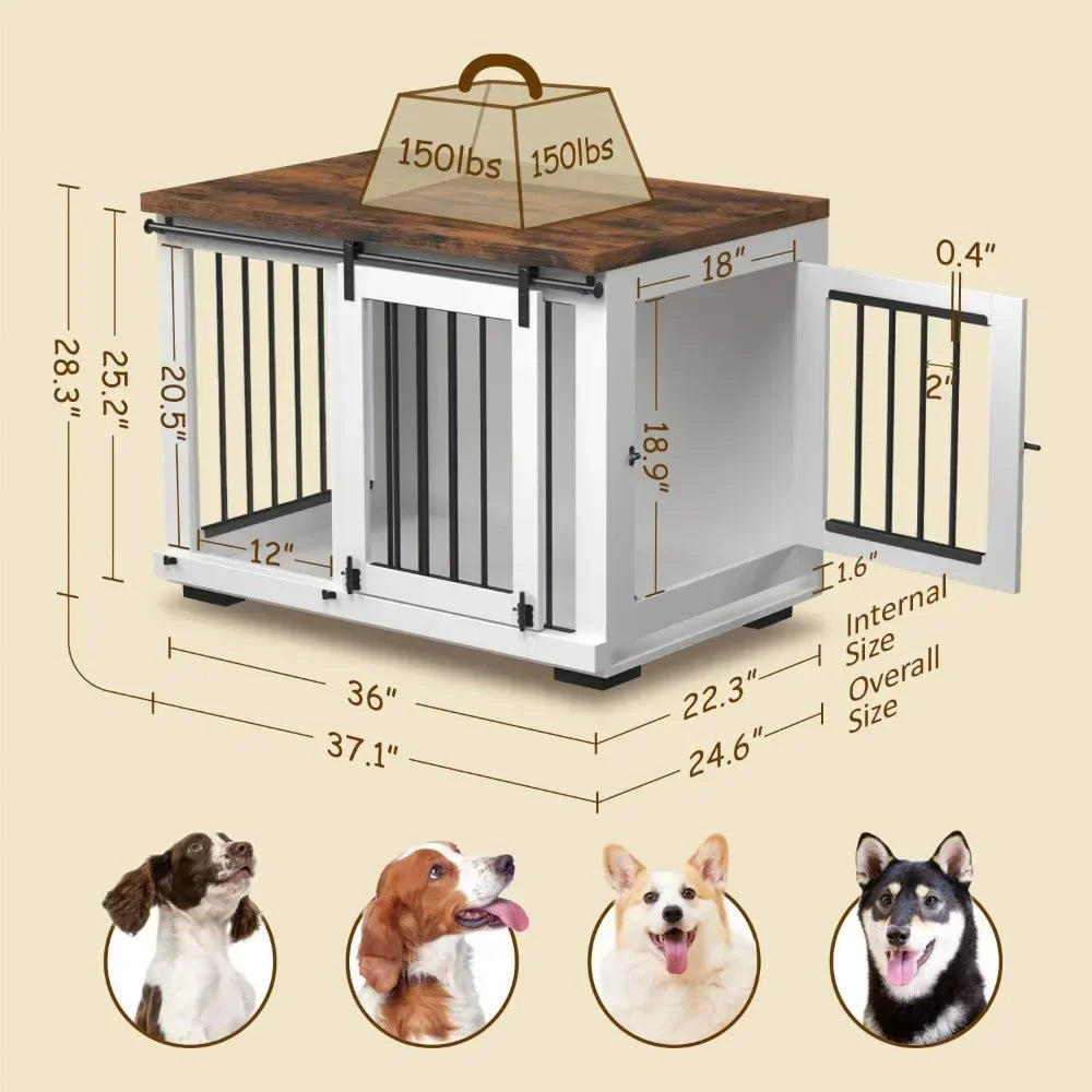 Dog Crate Furniture for Large Dogs Up to 60 lbs.37'' Wide - White Decorative Modern Dog Crate Table, End Table, Nightstand