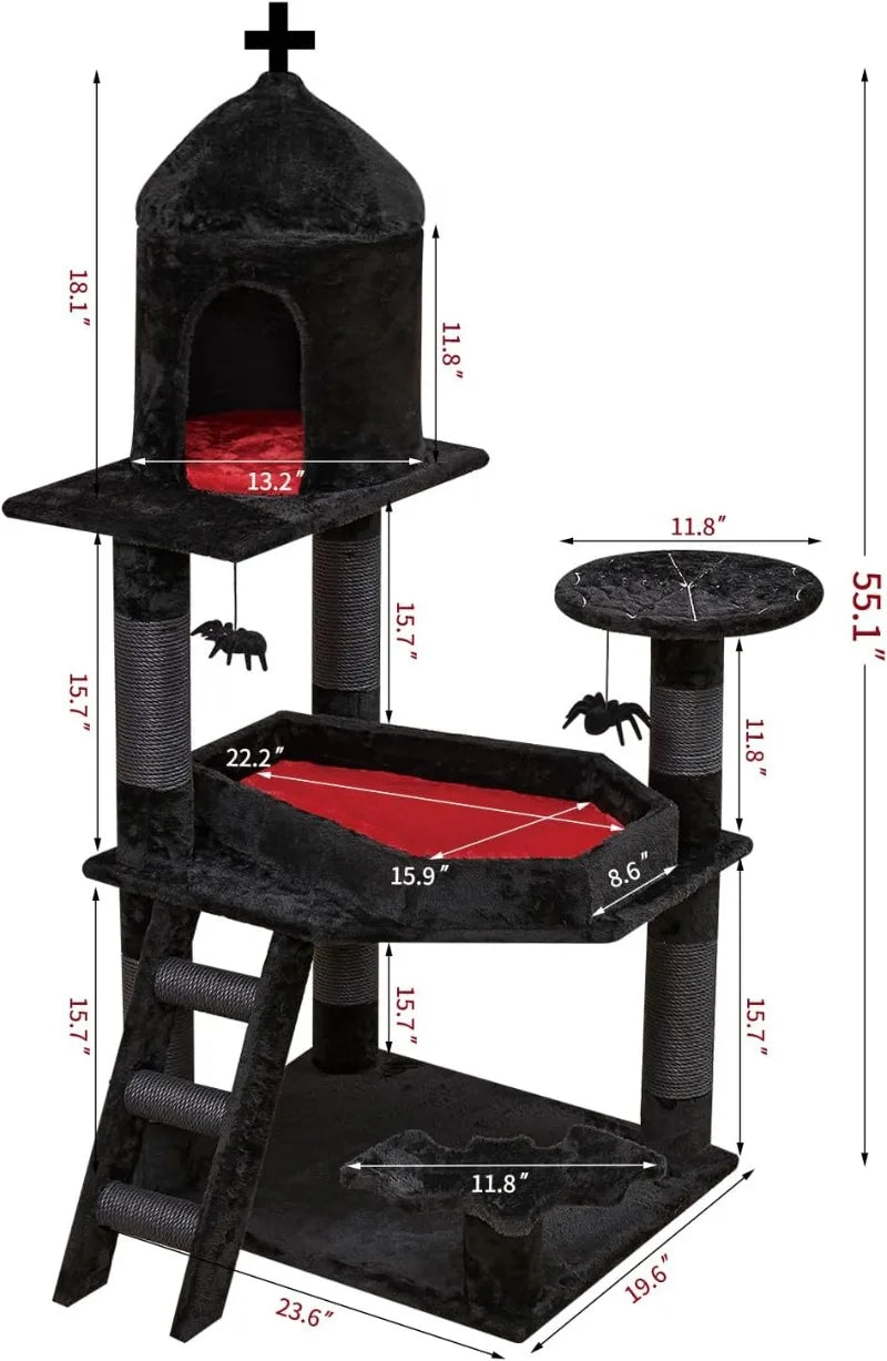 Cat Tree w/ Coffin Bed，55" Cat Tower w/ Spacious Cat Condo，Scratching Posts，Multi-Level Cat Activities Furniture for Large Cats