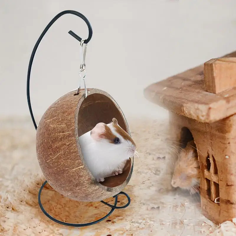 Hamster Coconut Hideout Suspension Coconut Shell Hamster Hideout Small Animal Suspension Coconut Hideout Habitat Small Pet Cave