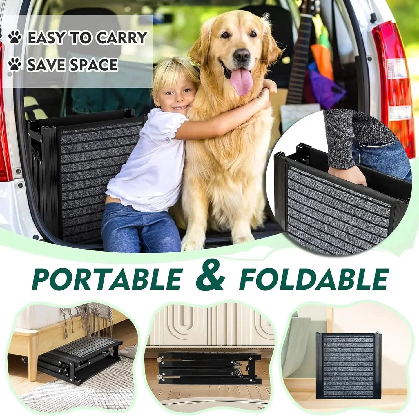 Extra Long 67" Foldable Dog Ramps Large Dogs, Dog Car Ramp with Non-Slip Rug Surface, Pet Ramp Stairs Portable