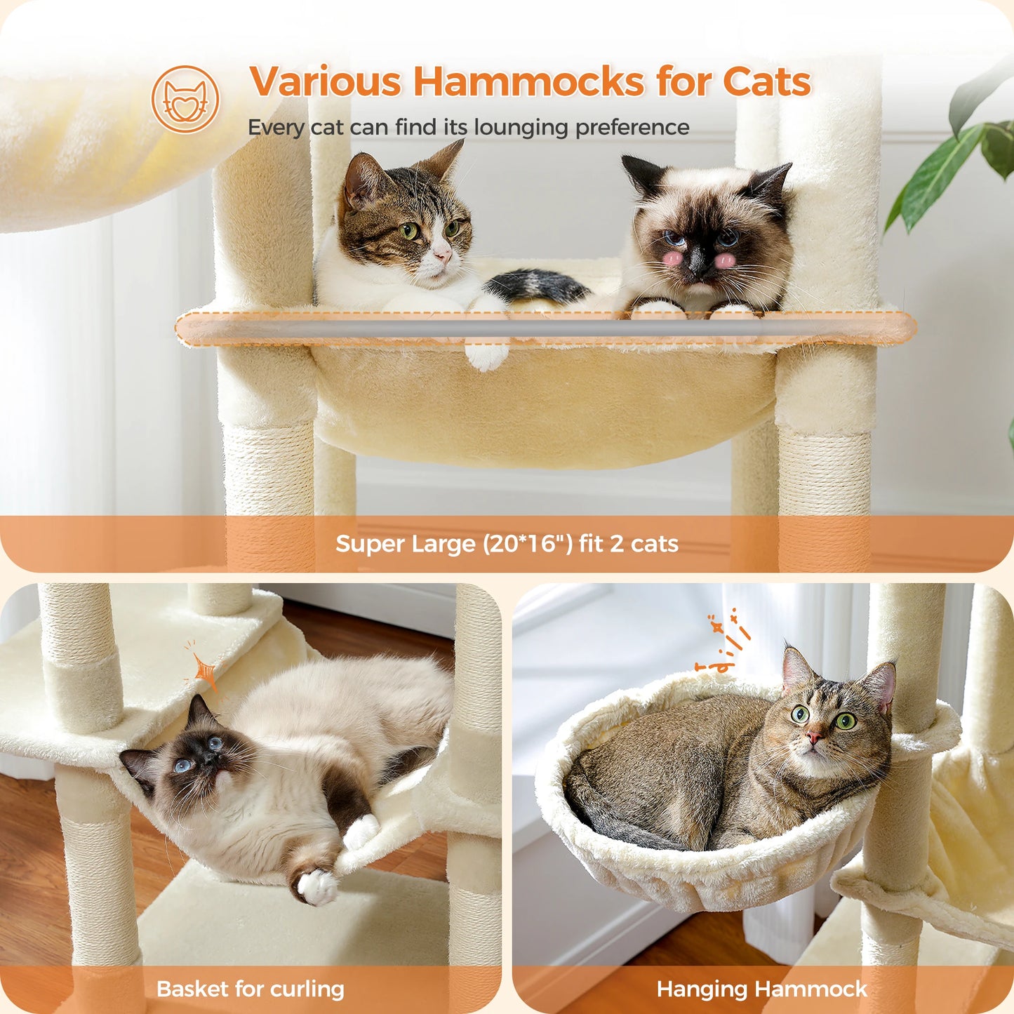 Large Cat Tree for Indoor Multi-Level Cat Tower with Scratching Posts Hammock Cats Condo House Tall Cat Scratcher Pet Cat Toys - Love Your Pet Life