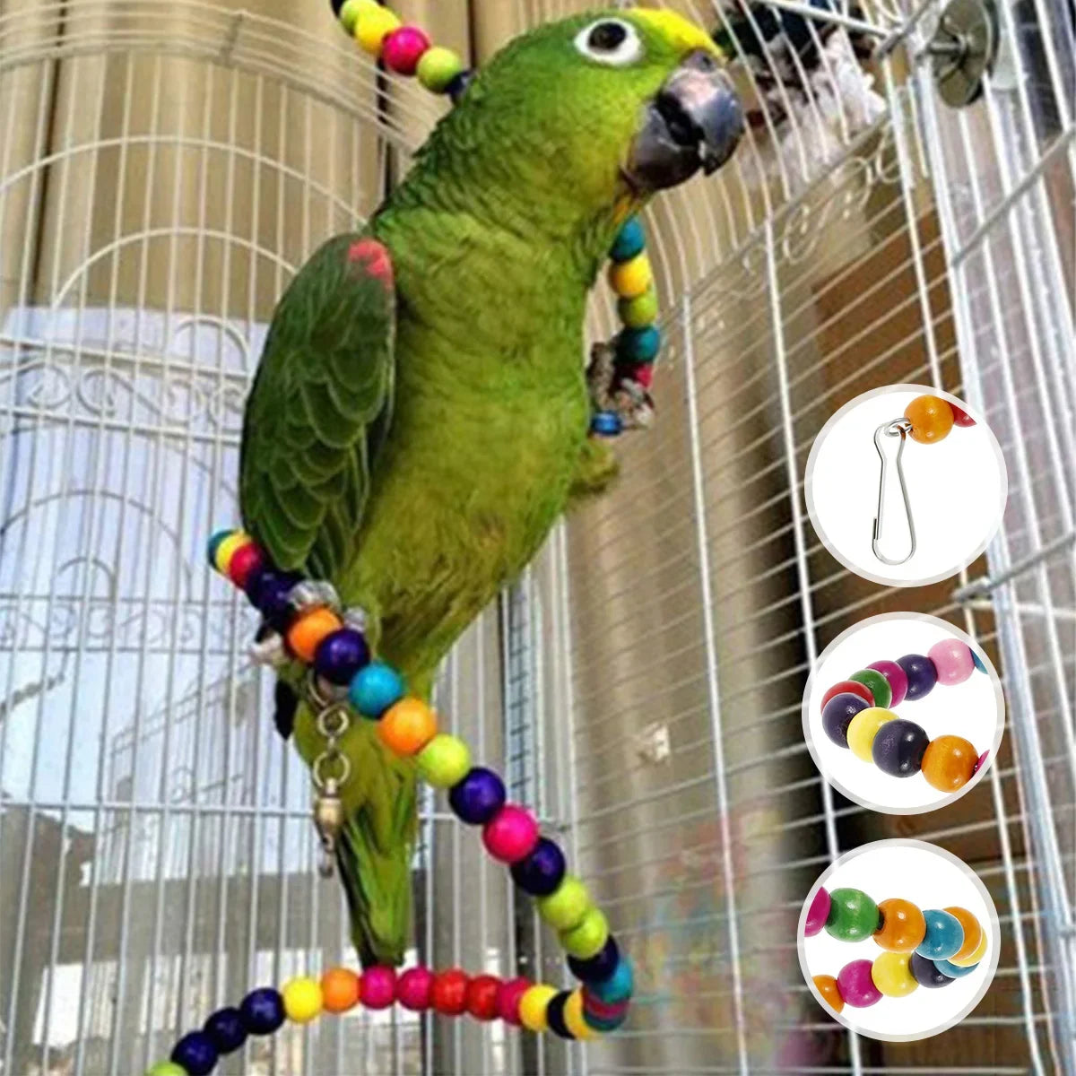 7Pcs Bird Parrot Toy Wood Colorful Bird Swing Toy Hanging Parrot Chewing Toy Parrot Playing Training Toy for Parakeets