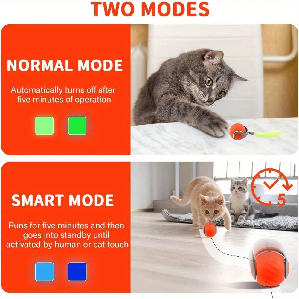 Interactive Cat Ball Toy with Feather, Smart Cat Toys Ball for Indoor Cats, Motion Activated Automatic Cat Toy Ball