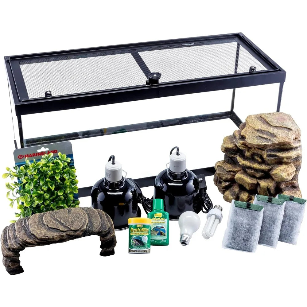 Aquatic Turtle Deluxe Kit 20 Gallons Aquarium Fish Aquarium with Filter and Heating Lamps Fishbowl 30 IN Freight Free - Love Your Pet Life