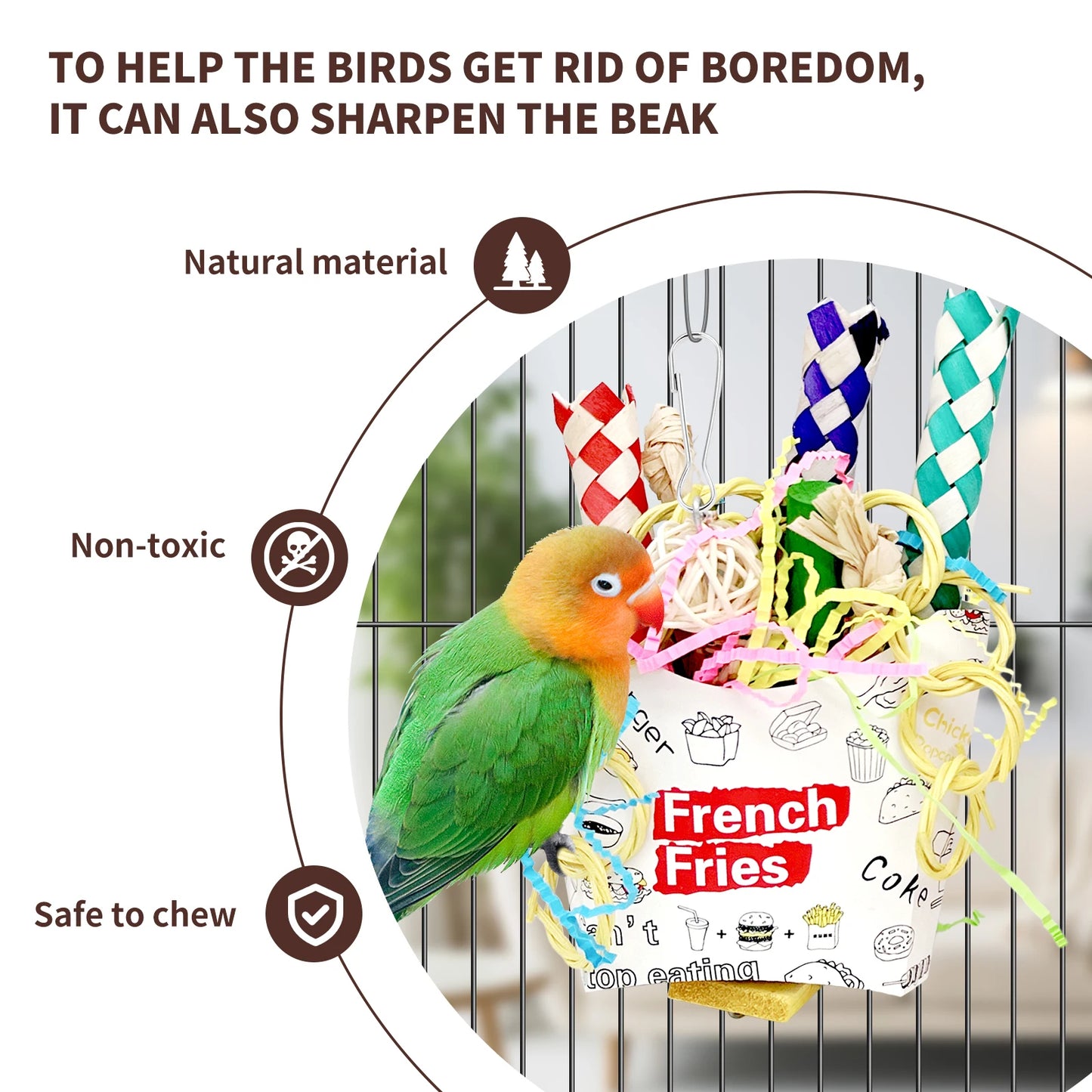 Bird Toys, 3PCS Bird Shredding Toys,Bird Shredder Toys Chewing Toys Parrot Cage Foraging Hanging Toy,Bird Cage Accessories for B