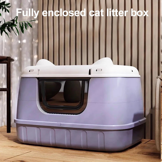 Large Cat Litter Box Enclosed Cat Toilet Cat Bedpans with Handle Litter Tray Cat Litter Pan with Lid Cat Household Pet Supplie