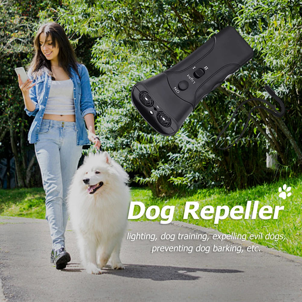 Ultrasonic Bark Arrester Lightweight with LED Flashlight Dog Repeller Plastic Dog Protection Device for Pet Training Accessories