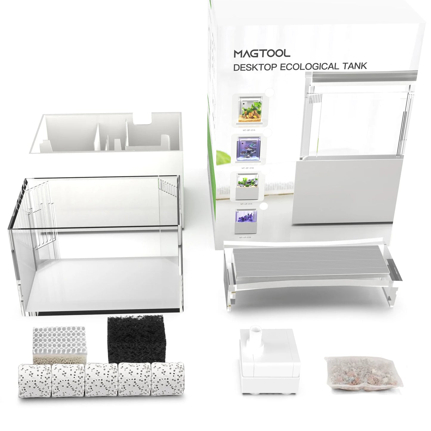 MagTool Premium All-in-One 0.7gal Ecological Desktop Mini Acrylic Aquarium with Bottom Filter System and LED Light - Love Your Pet Life