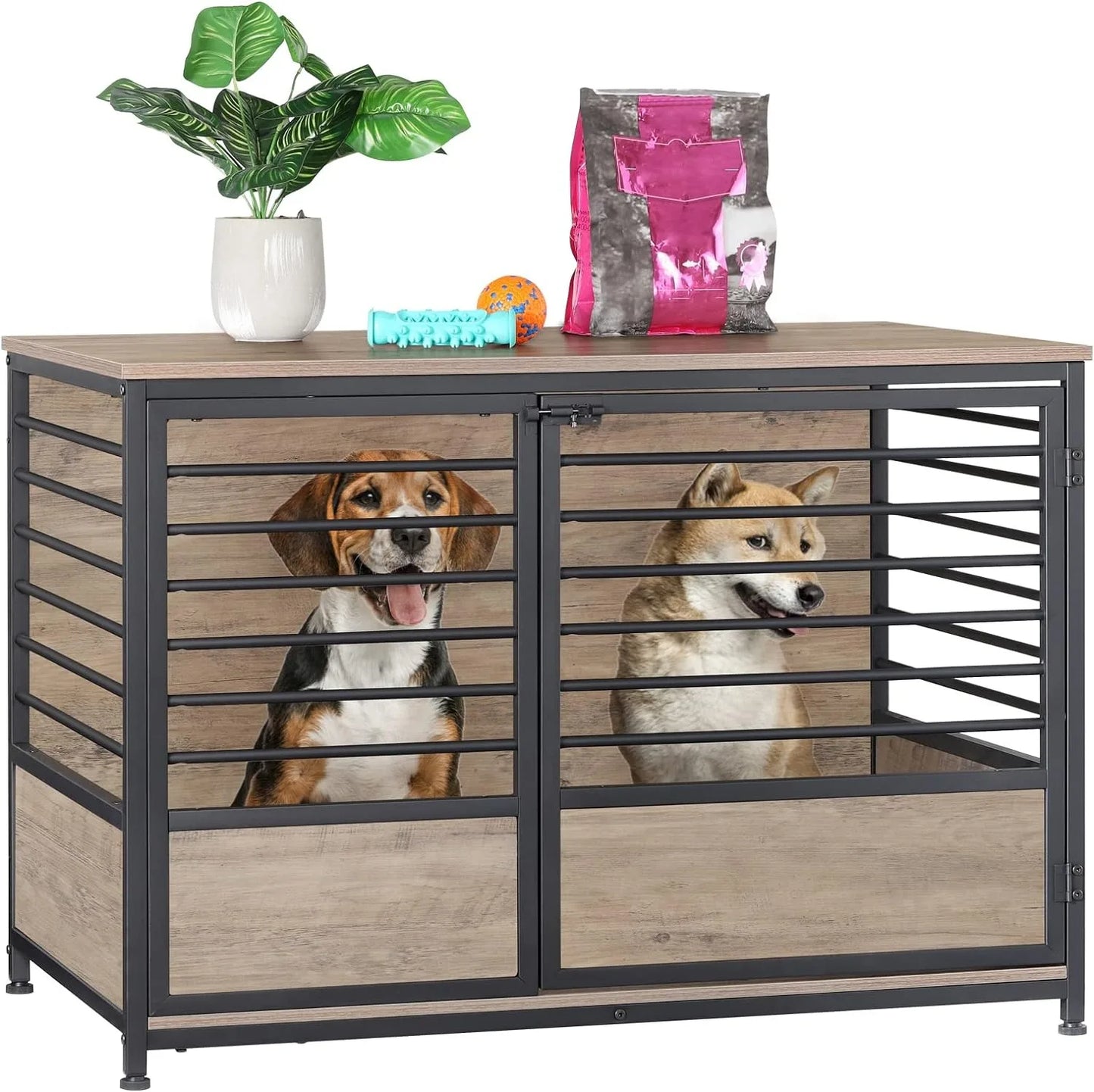 Wooden Heavy Duty Dog Cage Side End Table, Indoor Dog Kennel, Decorative Style Steel Tube Structure Pet Crate House for Dog